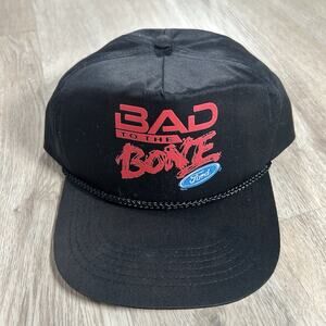 VTG Ford Bad to the Bone Snapback Hat Auto Racing Black Rope Logo Cap